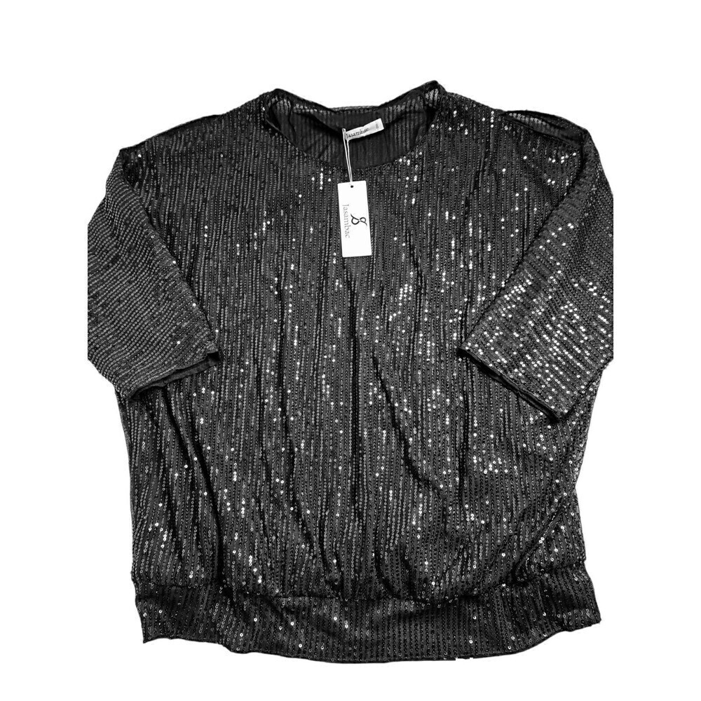 Jasambac Sparkle Sequin Party Top Women Size 2XL Shimmer Loose Cold Shoulder